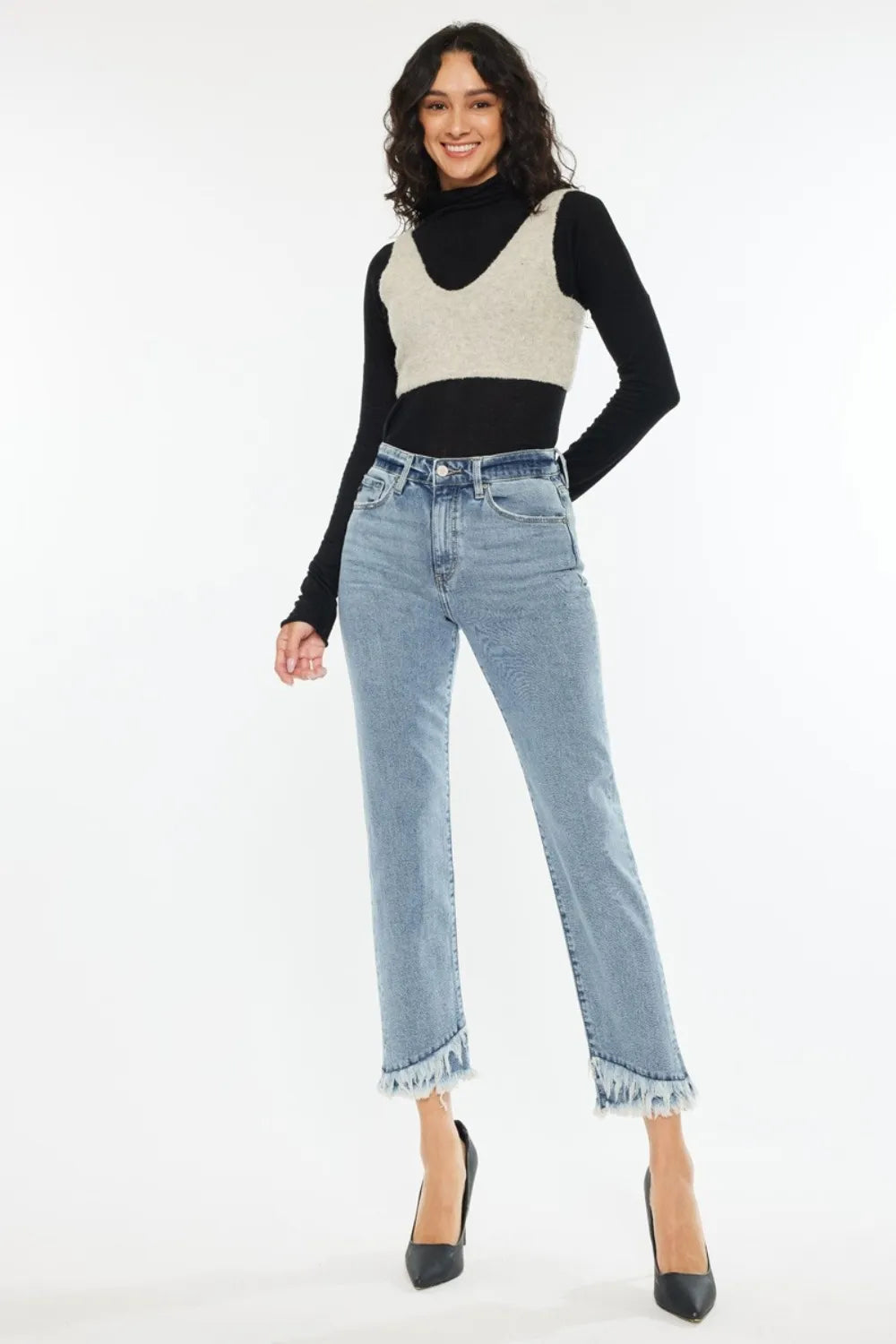 Kancan Raw Hem High Rise Straight Jeans - Brittney MADE