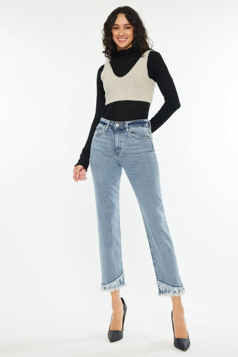 Kancan Raw Hem High Rise Straight Jeans - Brittney MADE