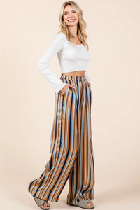 Mittoshop Striped Satin Elastic Waist Wide Leg Pants - Brittney MADE