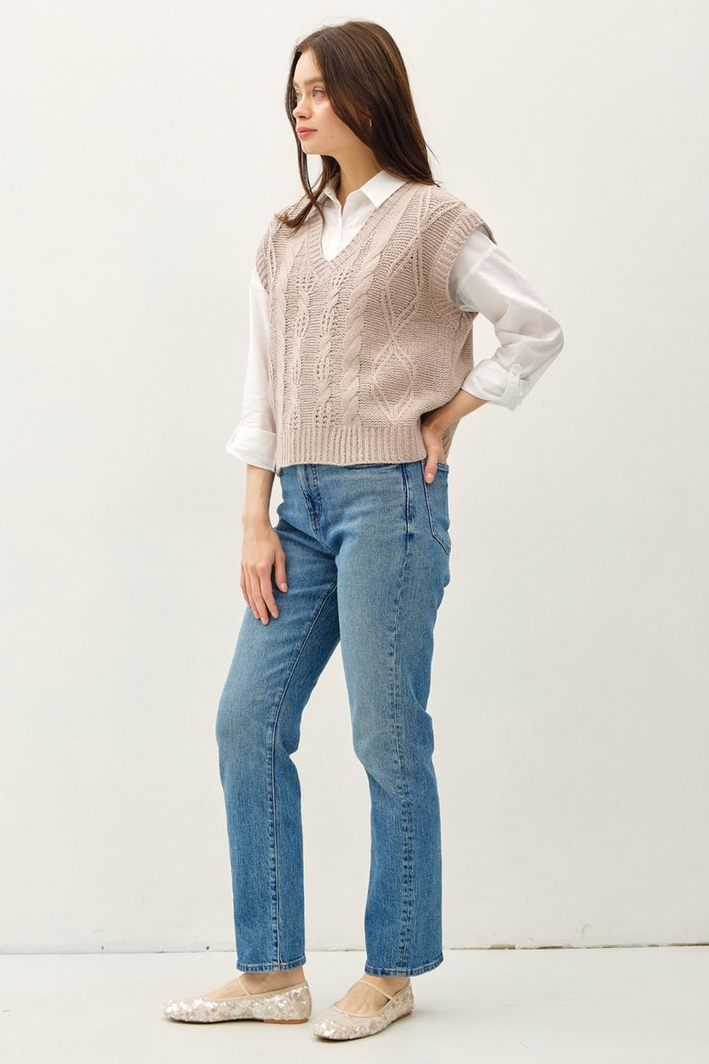Be Cool Cable Knit V-Neck Sweater Vest - Brittney MADE