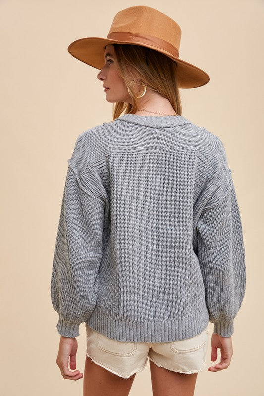 Annie Wear Half Button Ribbed Hem Sweater - Brittney MADE