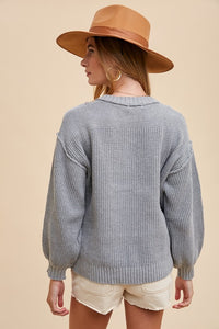 Annie Wear Half Button Ribbed Hem Sweater - Brittney MADE