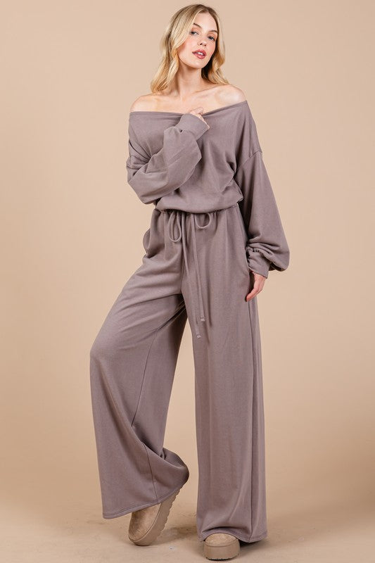 Ces Femme Boat Neck Long Sleeve Drawstring Jumpsuit - Brittney MADE