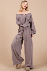 Ces Femme Boat Neck Long Sleeve Drawstring Jumpsuit - Brittney MADE