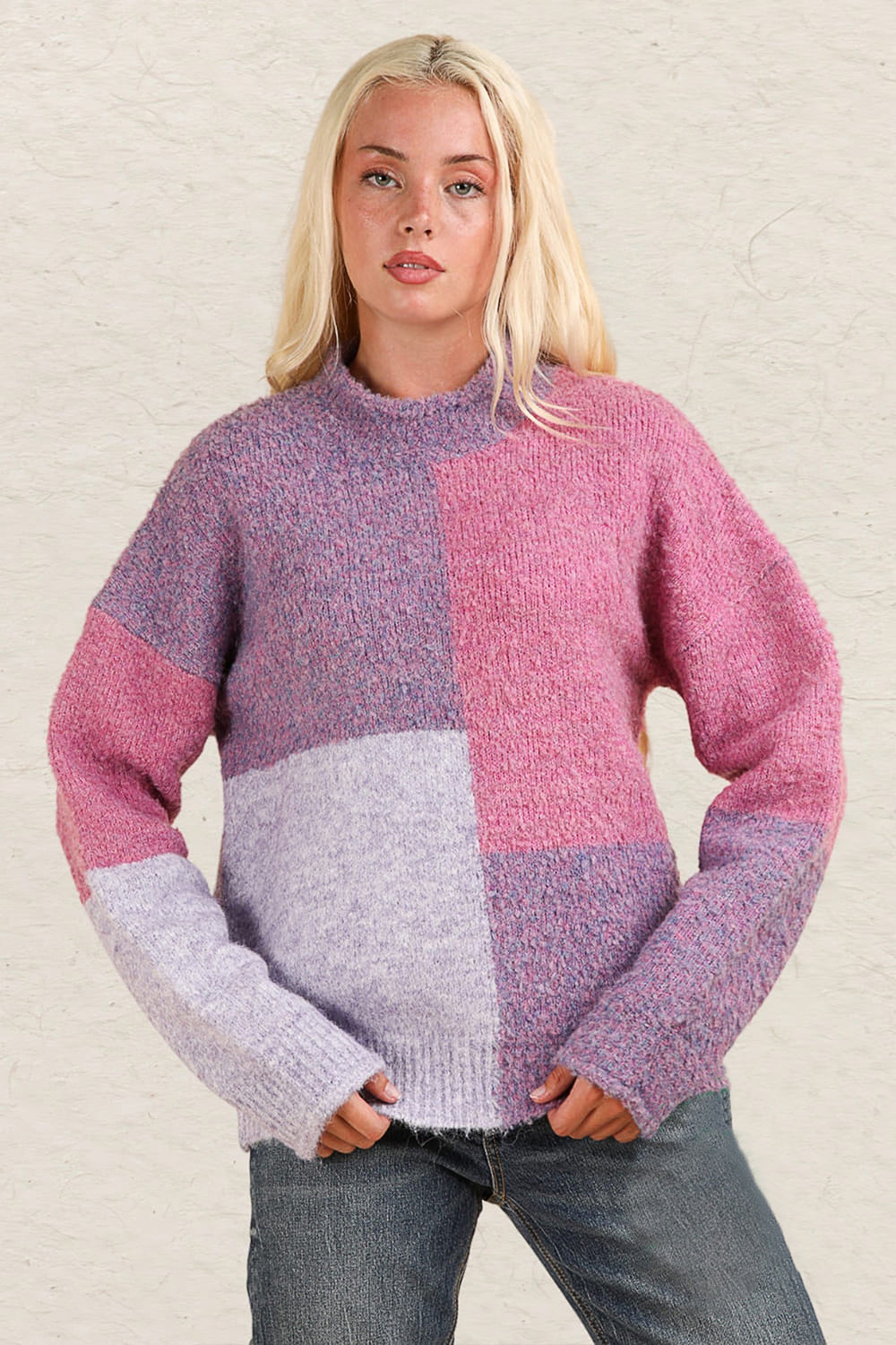 VERY J Color Block Mock Neck Drop Shoulder Sweater - Brittney MADE