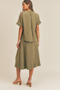 MABLE Short Sleeve Top and Button Down Midi Skirt Set - Brittney MADE