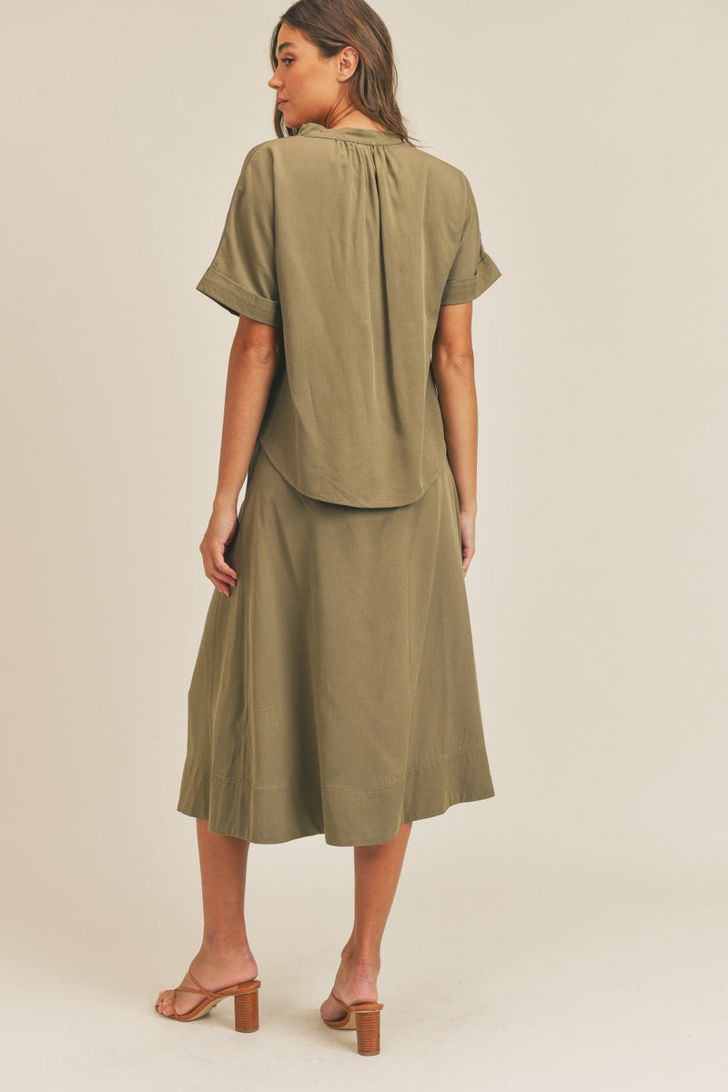 MABLE Short Sleeve Top and Button Down Midi Skirt Set - Brittney MADE