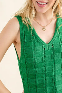 And The Why Checkerboard Drop-Needle Fringe Sleeveless Dress - Brittney MADE