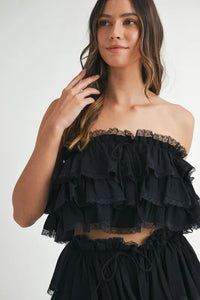 MABLE Ruffle Layered Crop Top and Mini Skirt Set - Brittney MADE