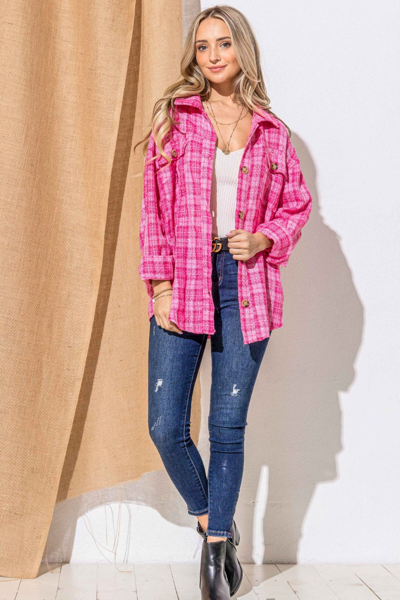 And The Why Full Size Tweed Button Down Long Sleeve Shacket - Brittney MADE