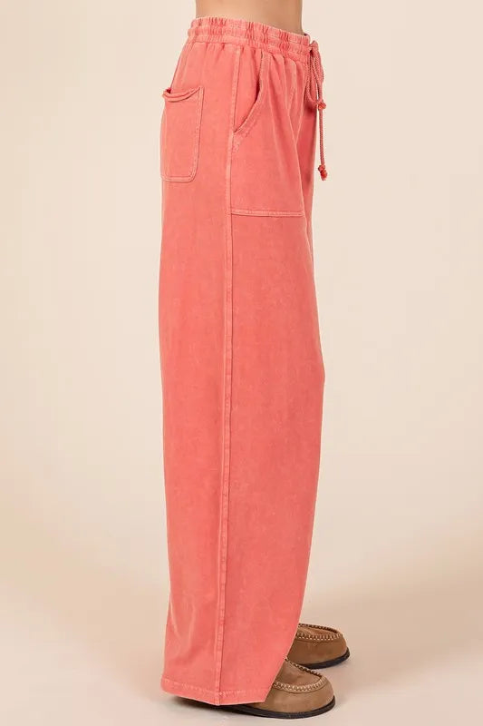 Mittoshop Mineral Wash French Terry Drawstring Wide Leg Pants - Brittney MADE