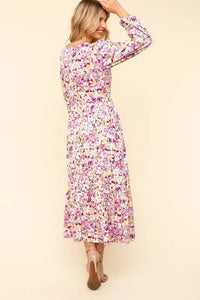 Haptics Full Size Floral V-Neck Long Sleeve Dress with Side Pockets - Brittney MADE