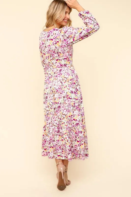 Haptics Full Size Floral V-Neck Long Sleeve Dress with Side Pockets - Brittney MADE