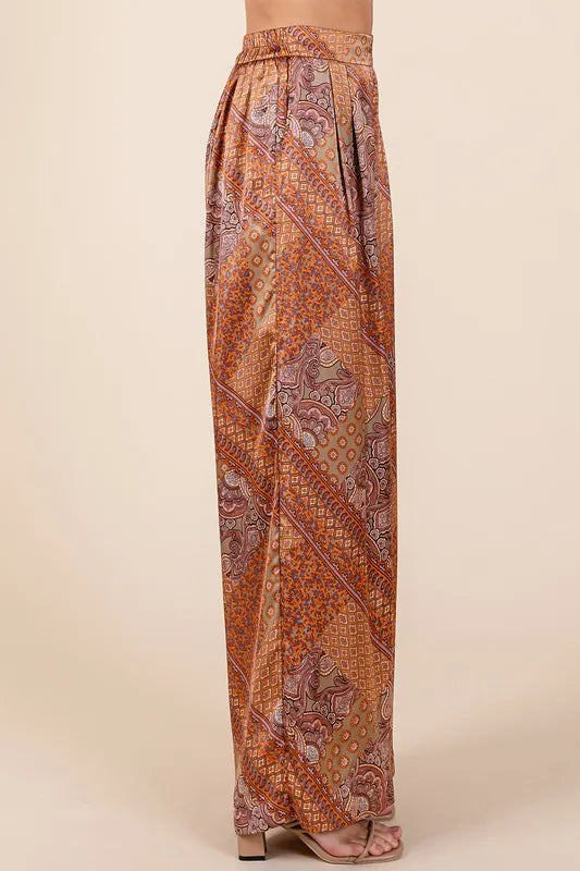Mittoshop Paisley Patchwork Print Satin Wide Leg Pants - Brittney MADE
