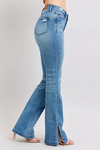 Judy Blue HW Tummy Control Vintage Wash Side Slit Slim Boot Jeans - Brittney MADE
