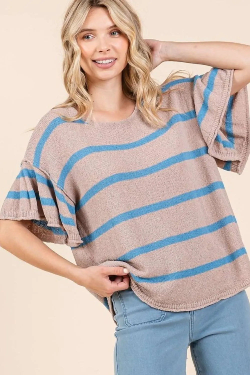 Mittoshop Striped Flounce Sleeve Knit Top - Brittney MADE