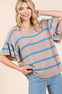 Mittoshop Striped Flounce Sleeve Knit Top - Brittney MADE