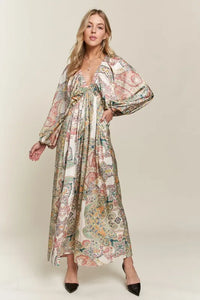 ADORA Printed V-Neck Batwing Sleeve Dress - Brittney MADE