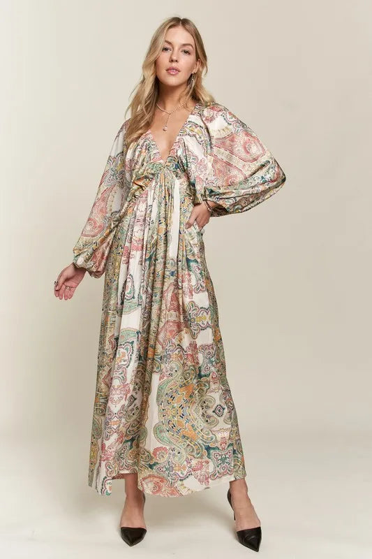ADORA Printed V-Neck Batwing Sleeve Dress - Brittney MADE