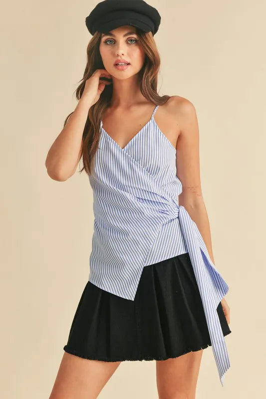 Aemi + Co Side Knotted Surplice Striped Cami - Brittney MADE