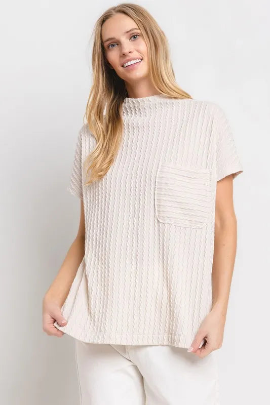 Ces Femme Texture Mock Neck Short Sleeve Knit Top - Brittney MADE