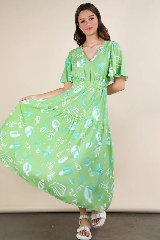 VERY J Printed V-Neck Resort Midi Dress - Brittney MADE