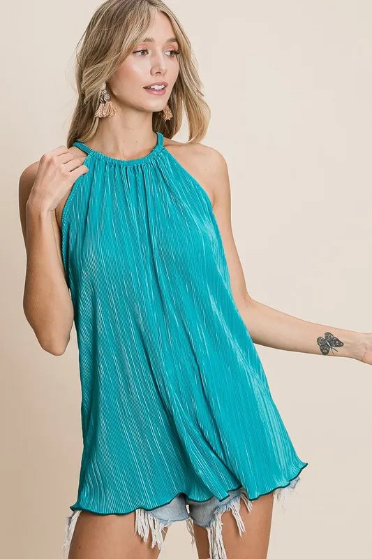 BiBi Pleating Knit Halter Neck Top - Brittney MADE