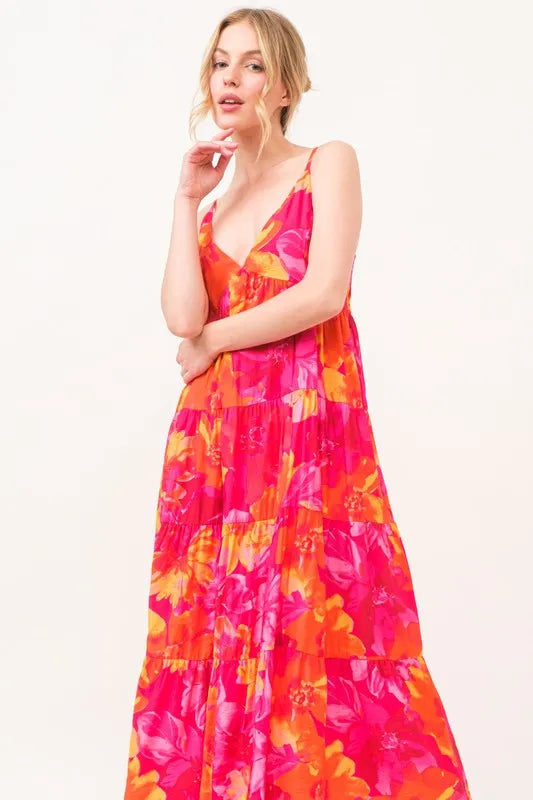 And The Why Floral Tiered Maxi Cami Dress with Pockets - Brittney MADE