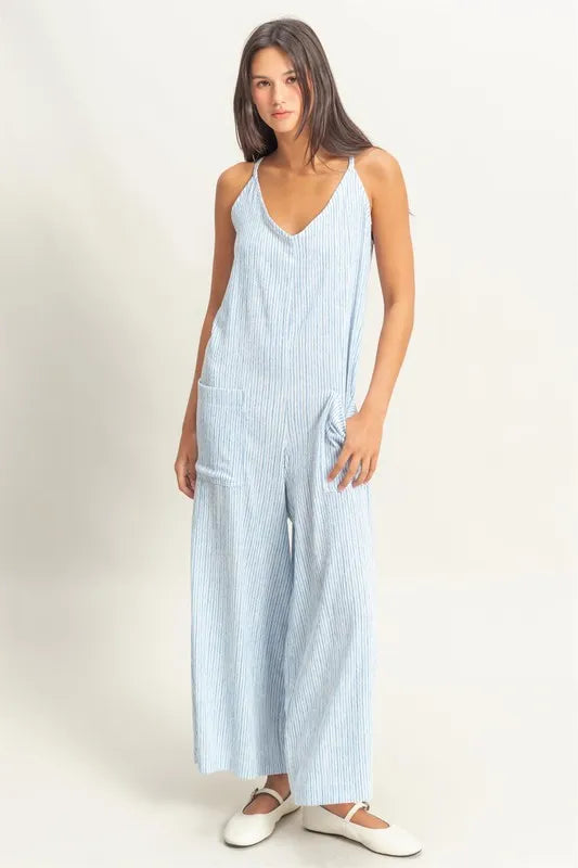 HYFVE Striped V-Neck Sleeveless Jumpsuit - Brittney MADE