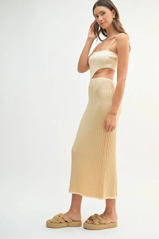 MABLE Ribbed Knit Color Block Cutout Midi Dress - Brittney MADE