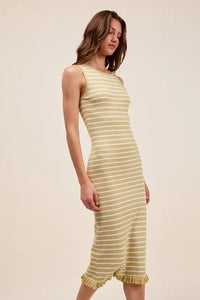 SO ME Stripe Sleeveless Sweater Knit Maxi Dress With Ruffled Hem - Brittney MADE