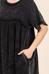 Culture Code Full Size Short Sleeve Babydoll Texture Dress with Pockets - Brittney MADE