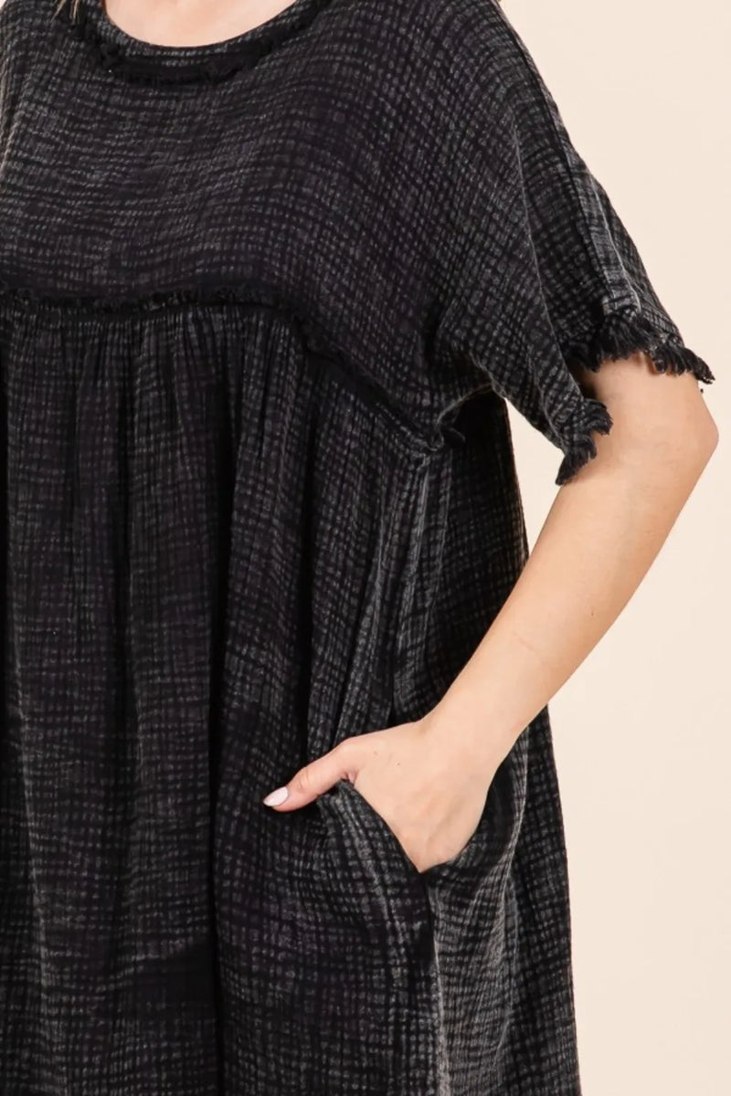 Culture Code Full Size Short Sleeve Babydoll Texture Dress with Pockets - Brittney MADE