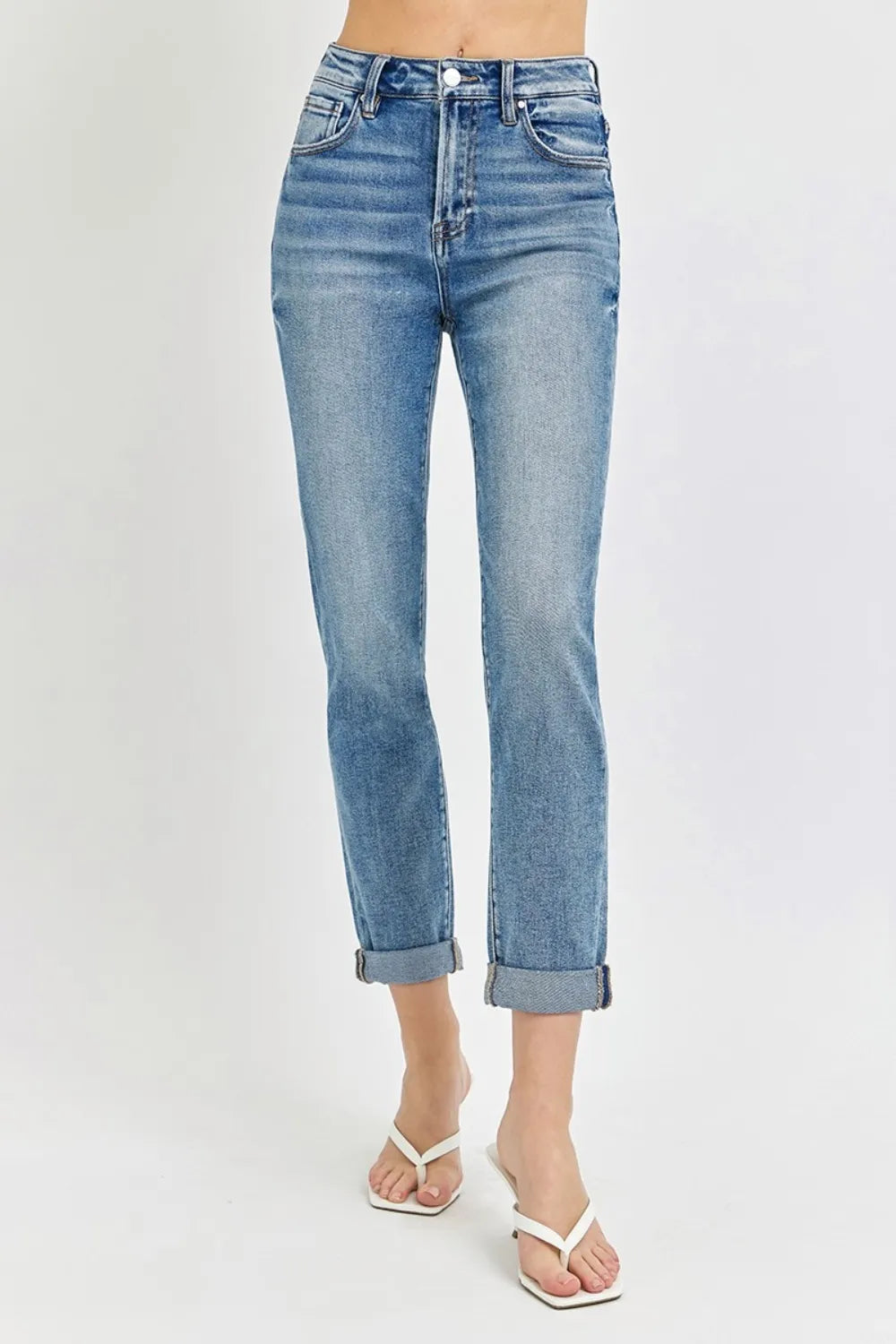 Risen Full Size High Rise Cropped Roll Up Jeans - Brittney MADE