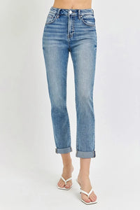 Risen Full Size High Rise Cropped Roll Up Jeans - Brittney MADE