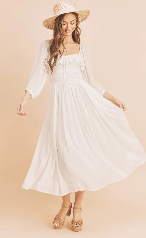 Aemi + Co Ruffled Smocked Square Neck Balloon Sleeve Dress - Brittney MADE