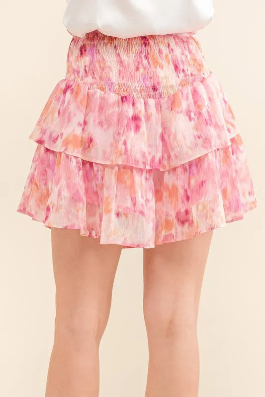 And The Why Printed Lurex Smocked Waist Tiered Skort - Brittney MADE