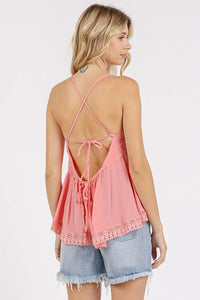 Mittoshop Crisscross Back Lace Detail V-Neck Cami - Brittney MADE