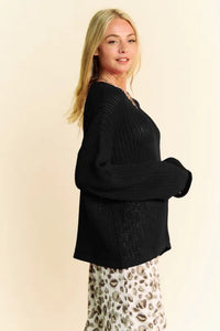 Davi & Dani Star Front Crochet Drop Shoulder Knit Top - Brittney MADE