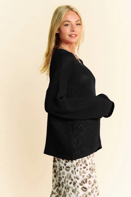 Davi & Dani Star Front Crochet Drop Shoulder Knit Top - Brittney MADE