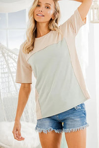 Heimish Full Size Contrast Round Neck Short Sleeve T-Shirt Plus Size - Brittney MADE