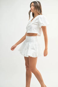 MABLE Puff Sleeve Button Down Top and Bubble Skirt Set - Brittney MADE