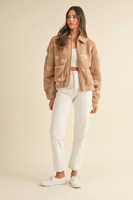 MABLE Floral Embroidered Fleece Teddy Jacket - Brittney MADE