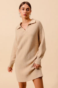 SO ME Ribbed Knit Collar Neck Dress - Brittney MADE