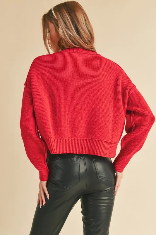 Aemi+Co Ribbed Hem Exposed Seam Round Neck Sweater - Brittney MADE