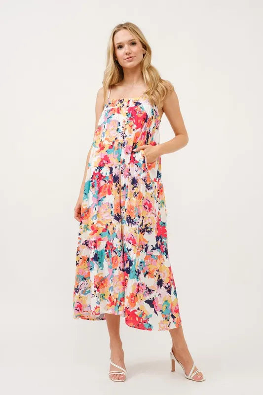 And The Why Tiered Floral Midi Cami Dress with Pockets - Brittney MADE