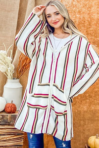 And The Why Rainbow Stripe Zipper Up Cardigan with Hood - Brittney MADE