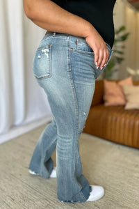 Judy Blue Full Size Medium Rise Tummy Control Destroy Flare - Brittney MADE