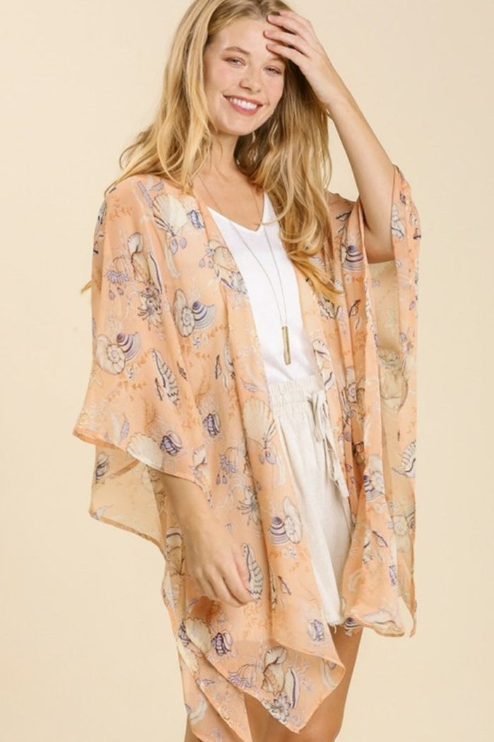 Umgee Full Size Sheer Mixed Print Kimono with Side Slit Plus Size - Brittney MADE