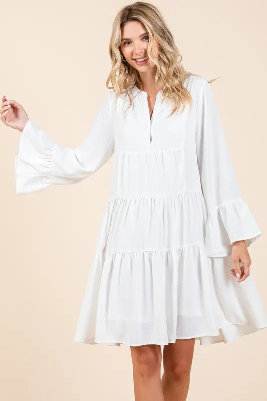 Mittoshop Tiered Notched Flare Sleeve Dress - Brittney MADE